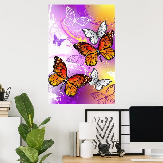 Monarch Butterflies on Purple Background Poster (Heimbüro)