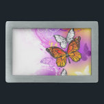 Monarch Butterflies on Purple Background Rechteckige Gürtelschnalle<br><div class="desc">Orange,  detailed monarch butterflies on light,  purple,  picture,  painted background.</div>