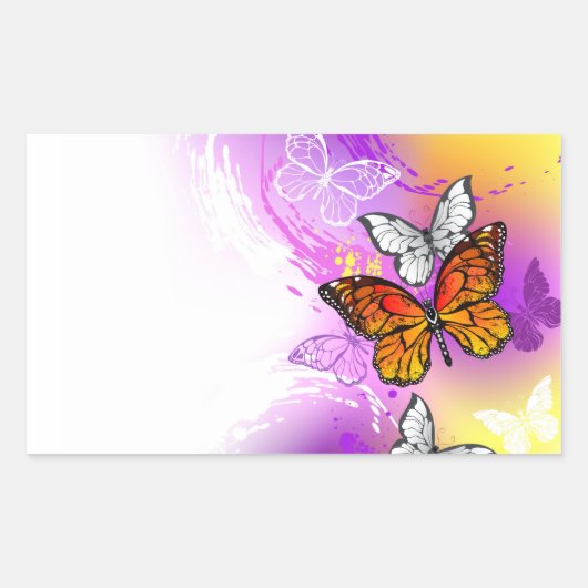 Monarch Butterflies on Purple Background Rechteckiger Aufkleber (Vorderseite)