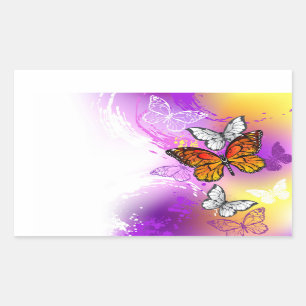 Monarch Butterflies on Purple Background Rechteckiger Aufkleber