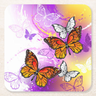 Monarch Butterflies on Purple Background Rechteckiger Pappuntersetzer