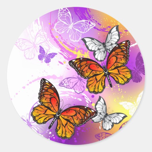 Monarch Butterflies on Purple Background Runder Aufkleber (Vorderseite)