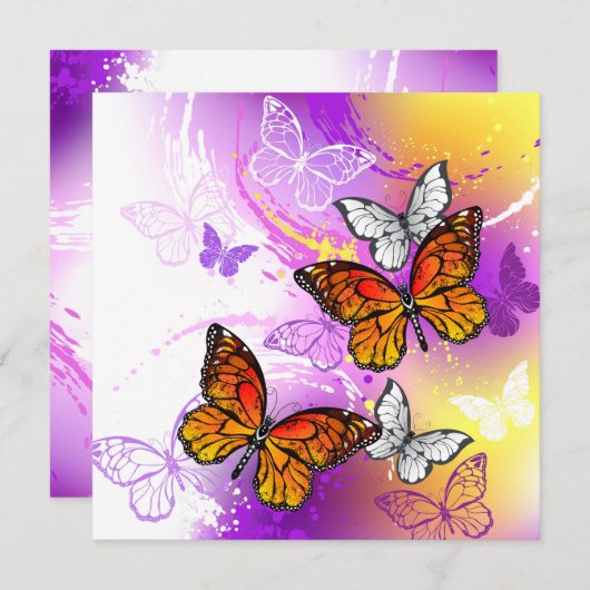 Monarch Butterflies on Purple Background Save The Date (Vorne/Hinten)