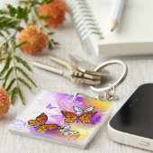 Monarch Butterflies on Purple Background Schlüsselanhänger (Vorderseite rechts)