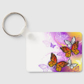 Monarch Butterflies on Purple Background Schlüsselanhänger (Rückseite)