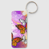 Monarch Butterflies on Purple Background Schlüsselanhänger (Rückseite)