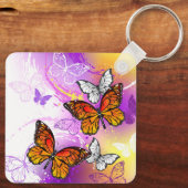 Monarch Butterflies on Purple Background Schlüsselanhänger (Rückseite)