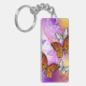 Monarch Butterflies on Purple Background Schlüsselanhänger (Vorderseite links)