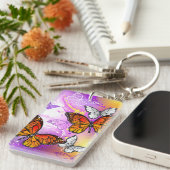 Monarch Butterflies on Purple Background Schlüsselanhänger (Vorderseite rechts)