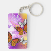 Monarch Butterflies on Purple Background Schlüsselanhänger (Rückseite)