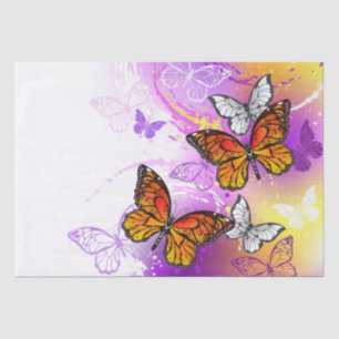 Monarch Butterflies on Purple Background Seidenpapier