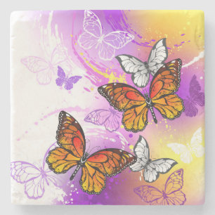 Monarch Butterflies on Purple Background Steinuntersetzer