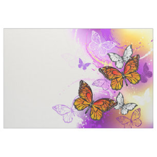 Monarch Butterflies on Purple Background Stoff