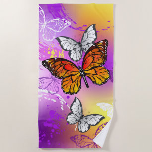 Monarch Butterflies on Purple Background Strandtuch