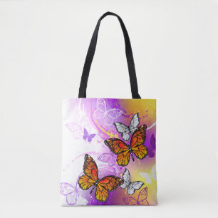 Monarch Butterflies on Purple Background Tasche