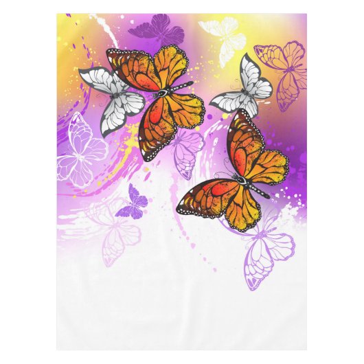 Monarch Butterflies on Purple Background Tischdecke (Vorderseite)