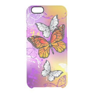 Monarch Butterflies on Purple Background Durchsichtige iPhone 6/6S Hülle
