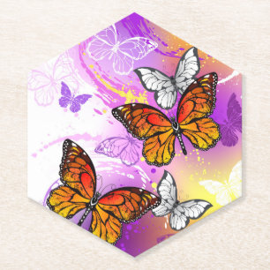 Monarch Butterflies on Purple Background Untersetzer