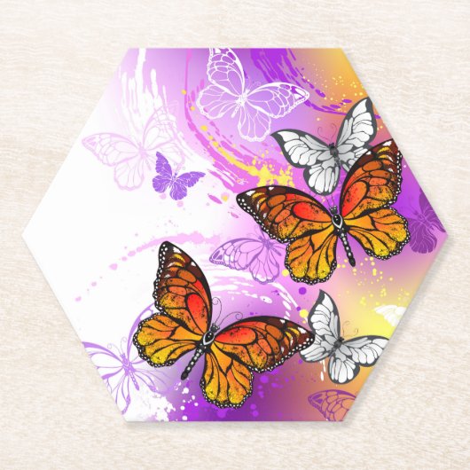 Monarch Butterflies on Purple Background Untersetzer (Vorderseite)