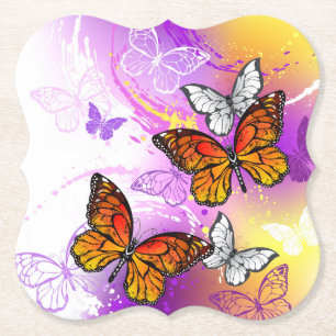 Monarch Butterflies on Purple Background Untersetzer