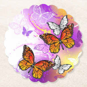 Monarch Butterflies on Purple Background Untersetzer