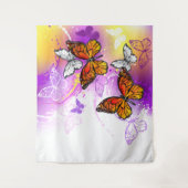 Monarch Butterflies on Purple Background Wandteppich (Vorderseite)