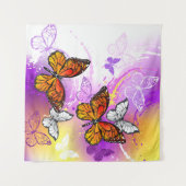 Monarch Butterflies on Purple Background Wandteppich (Vorderseite (Horizontal))