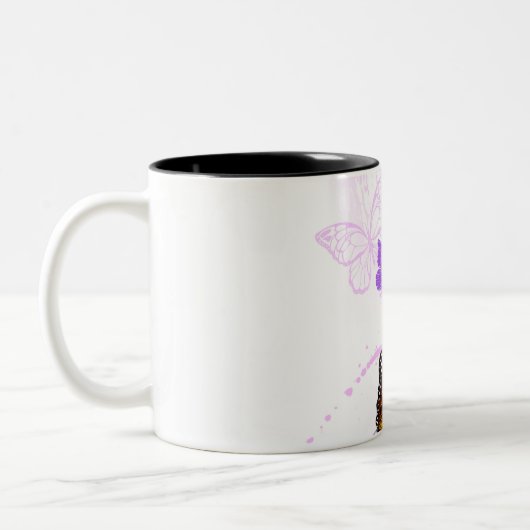 Monarch Butterflies on Purple Background Zweifarbige Tasse (Links)