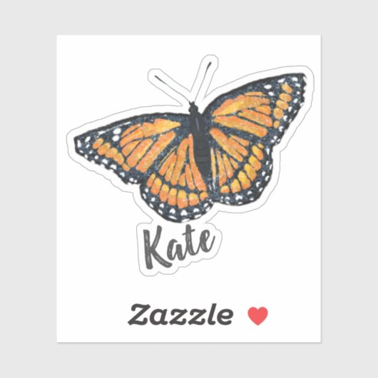 Monarch Butterfly Artwork mit Namen Aufkleber (Blatt)