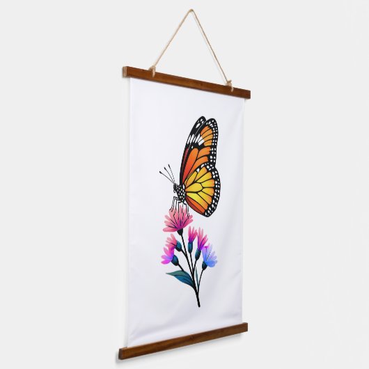 Monarch Butterfly auf bunten Wildblumen Wandteppich Mit Holzrahmen (Gewinkelt)