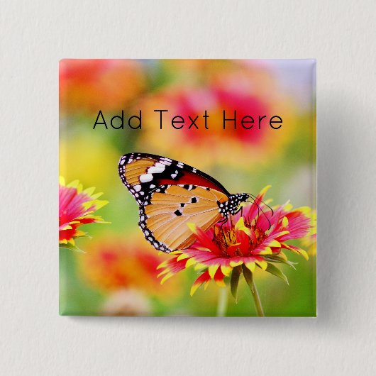 Monarch Butterfly auf der Blume Rot und Gelb Button (Vorderseite)