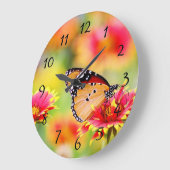 Monarch Butterfly auf der Blume Rot und Gelb Große Wanduhr (Winkel)