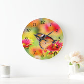 Monarch Butterfly auf der Blume Rot und Gelb Große Wanduhr (Zuhause)