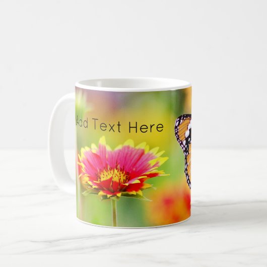 Monarch Butterfly auf der Blume Rot und Gelb Kaffeetasse (Vorderseite Links)