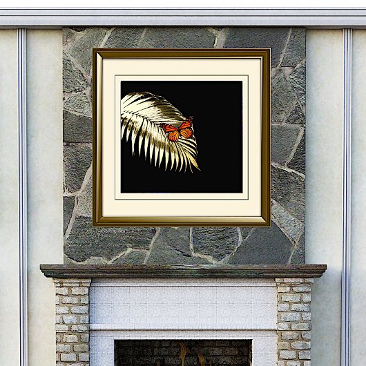 Monarch Butterfly auf Golden Palm Frond Foil Print Foliendrucke