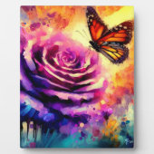 Monarch Butterfly auf Lila Rose bei Sonnenuntergan Fotoplatte (Vorderseite)