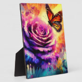 Monarch Butterfly auf Lila Rose bei Sonnenuntergan Fotoplatte (Seite)