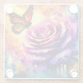 Monarch Butterfly auf Lila Rose bei Sonnenuntergan Glasuntersetzer (Rückseite)