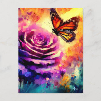 Monarch Butterfly auf Lila Rose bei Sonnenuntergan Postkarte