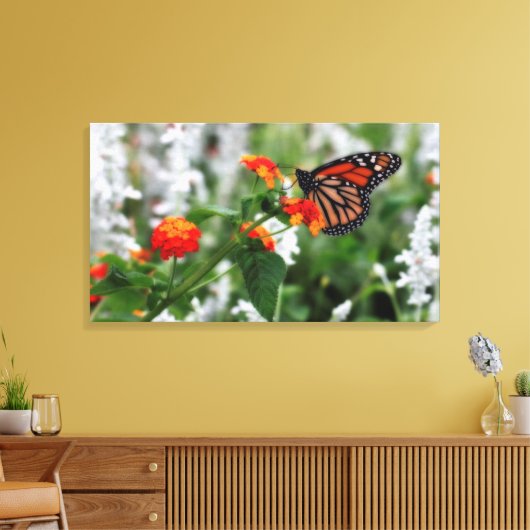 Monarch Butterfly auf Orange und Red Lantana Leinwanddruck (Insitu (Wohnzimmer))