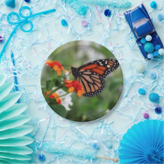 Monarch Butterfly auf Orange und Red Lantana Pappteller (Party)