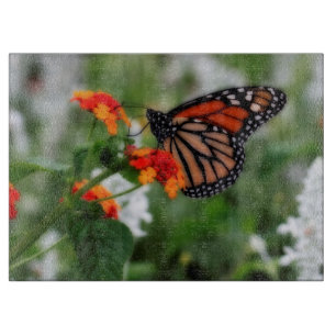 Monarch Butterfly auf Orange und Red Lantana Schneidebrett