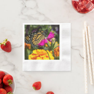 Monarch Butterfly auf Pink Marigold Serviette