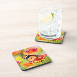 Monarch Butterfly auf Rot- und Gelbblumen Getränkeuntersetzer