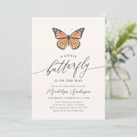 Monarch Butterfly Babydusche Einladung (Stehend Vorderseite)