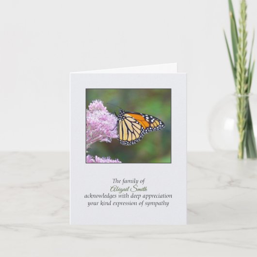 Monarch Butterfly Beileid Danke Karte (Vorderseite)