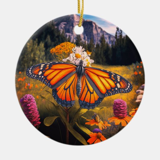 Monarch Butterfly Berg Schöne Wiesen Keramik Ornament (Vorne)