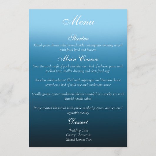 Monarch Butterfly Blue Ombre Menükarte (Vorderseite)