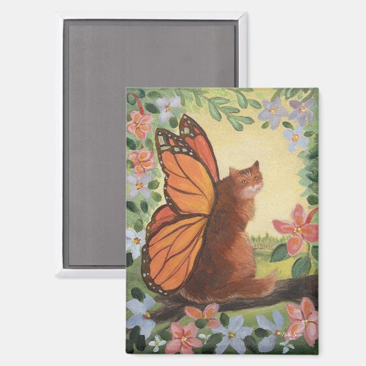 Monarch Butterfly Cat in Meadow Magnet (Vorderseite/Rückseite)