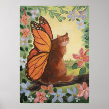 Monarch Butterfly Cat in Meadow Wall Art